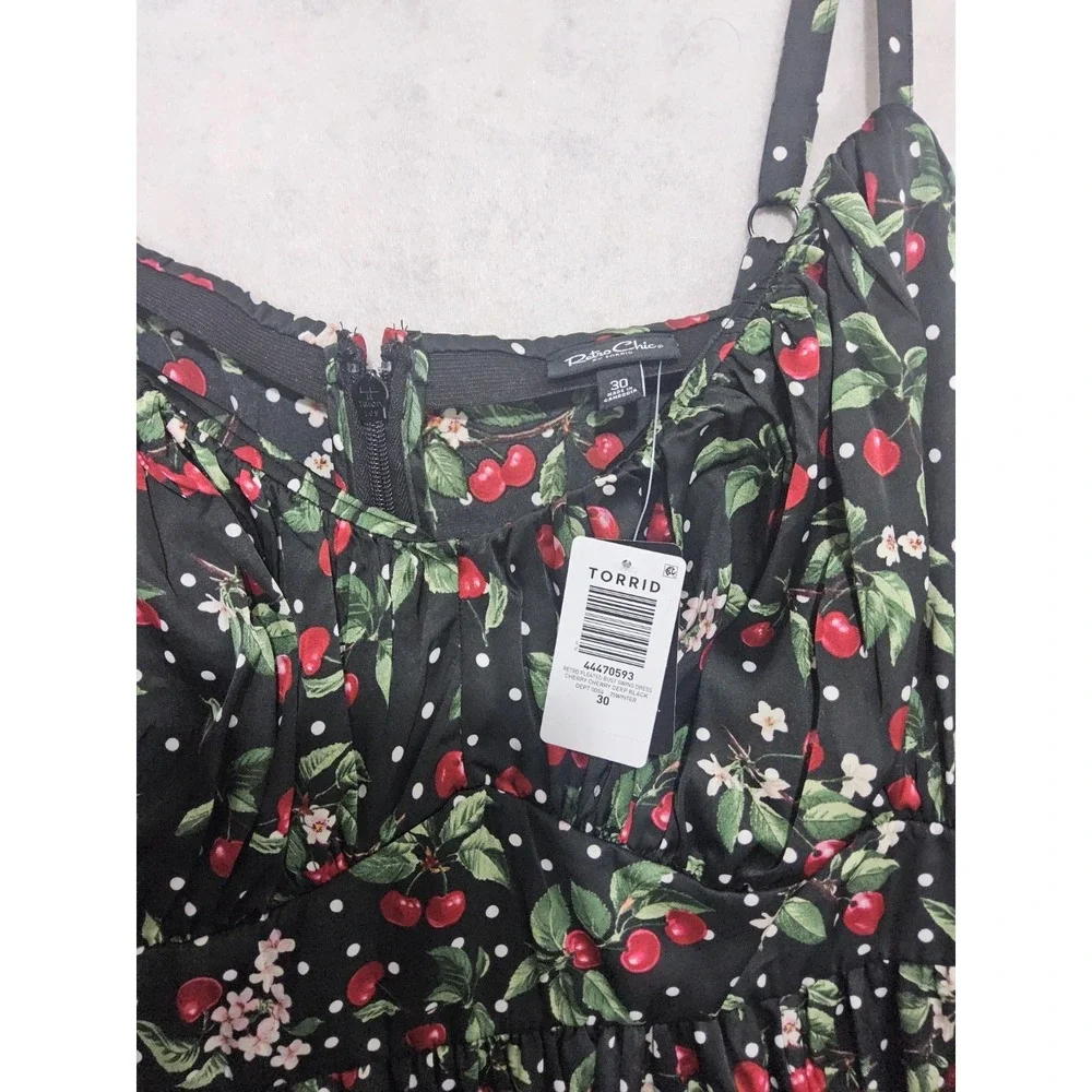 Retro Chic Torrid Dress 30 6X NEW Cherry Swing Chiffon Baby Doll Full Spring Red - Picture 11 of 12